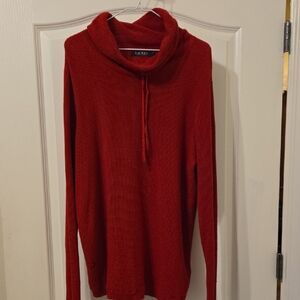 Laure Ralph Lauren Women's Cowl Drawstring Neck Red Sweater